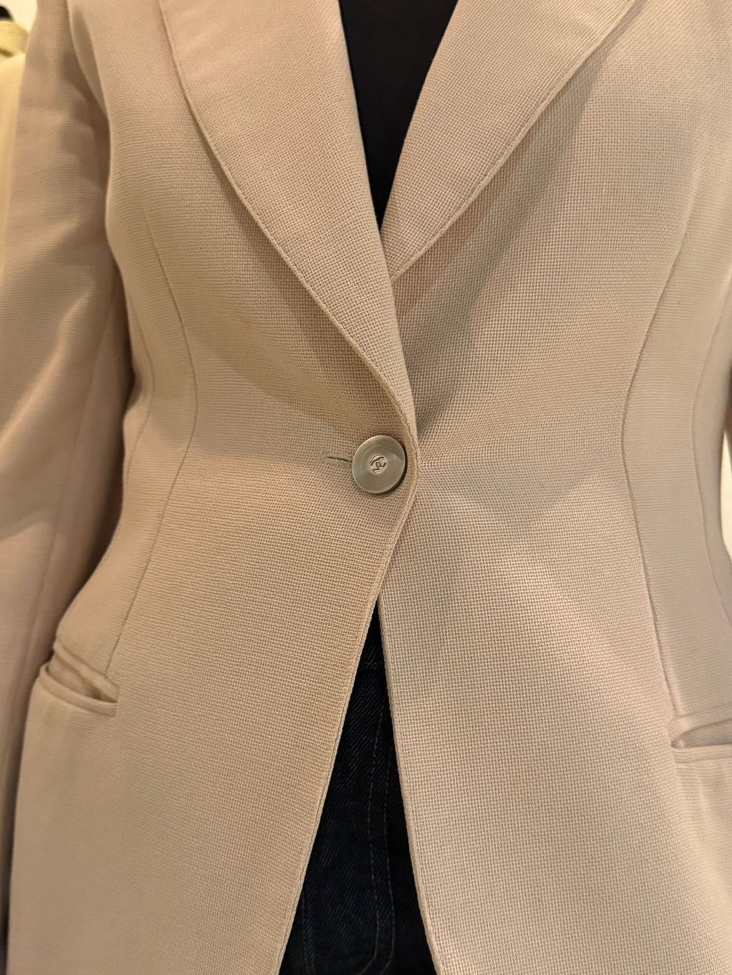 Chanel 1998 CC Logo Cotton One Button Blazer FR38