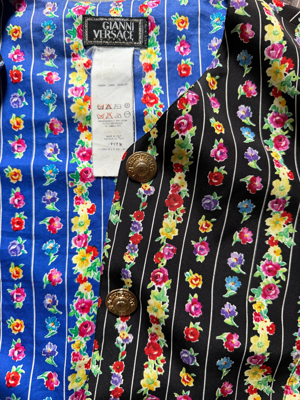 Gianni Versace Vintage 1994 Floral Pinstripe Silk Crop Vest Top | Size S