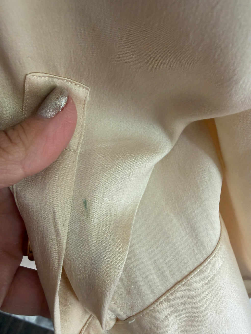 Chanel Silk Blouse Gold Logo Button Top