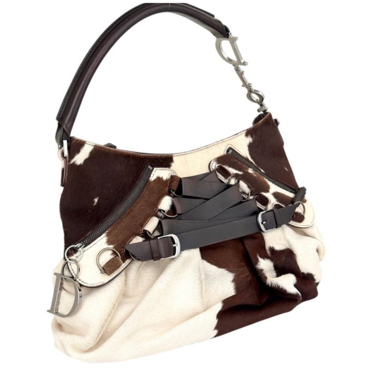 Christian Dior John Galliano Cow Print Pony Hair Ballet Corset Shoulder Bag RARE 2004