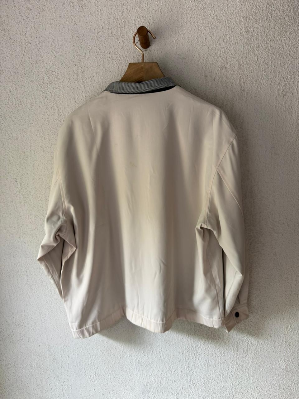 Yves Saint Laurent YSL Logo Harrington Jacket Cream Ivory Zip Front Bomber