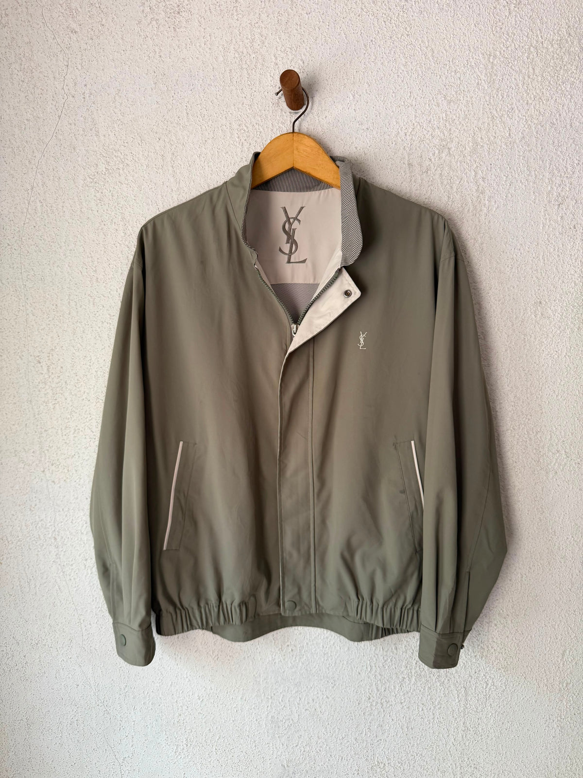 Yves Saint Laurent Vintage YSL Khaki Sage Windbreaker Bomber Jacket Size 100