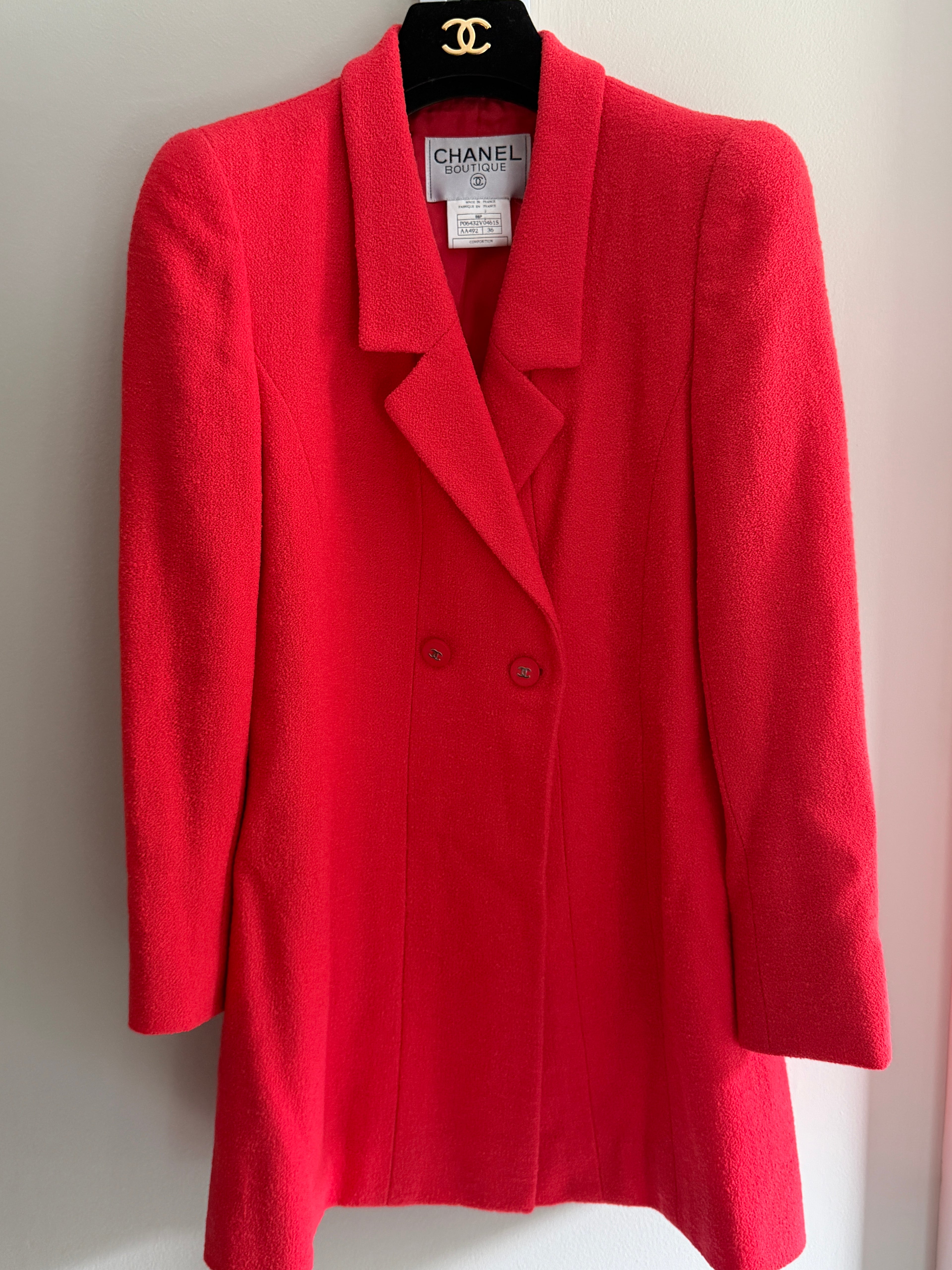 Chanel Vintage 1996 Red Tweed Boutique Blazer FR36