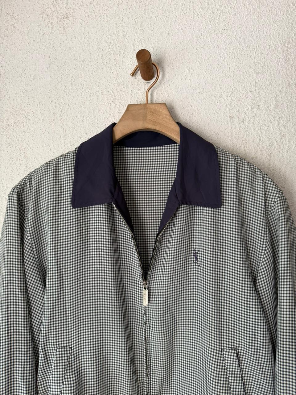 Saint Laurent White & Navy Checkered Windbreaker Jacket