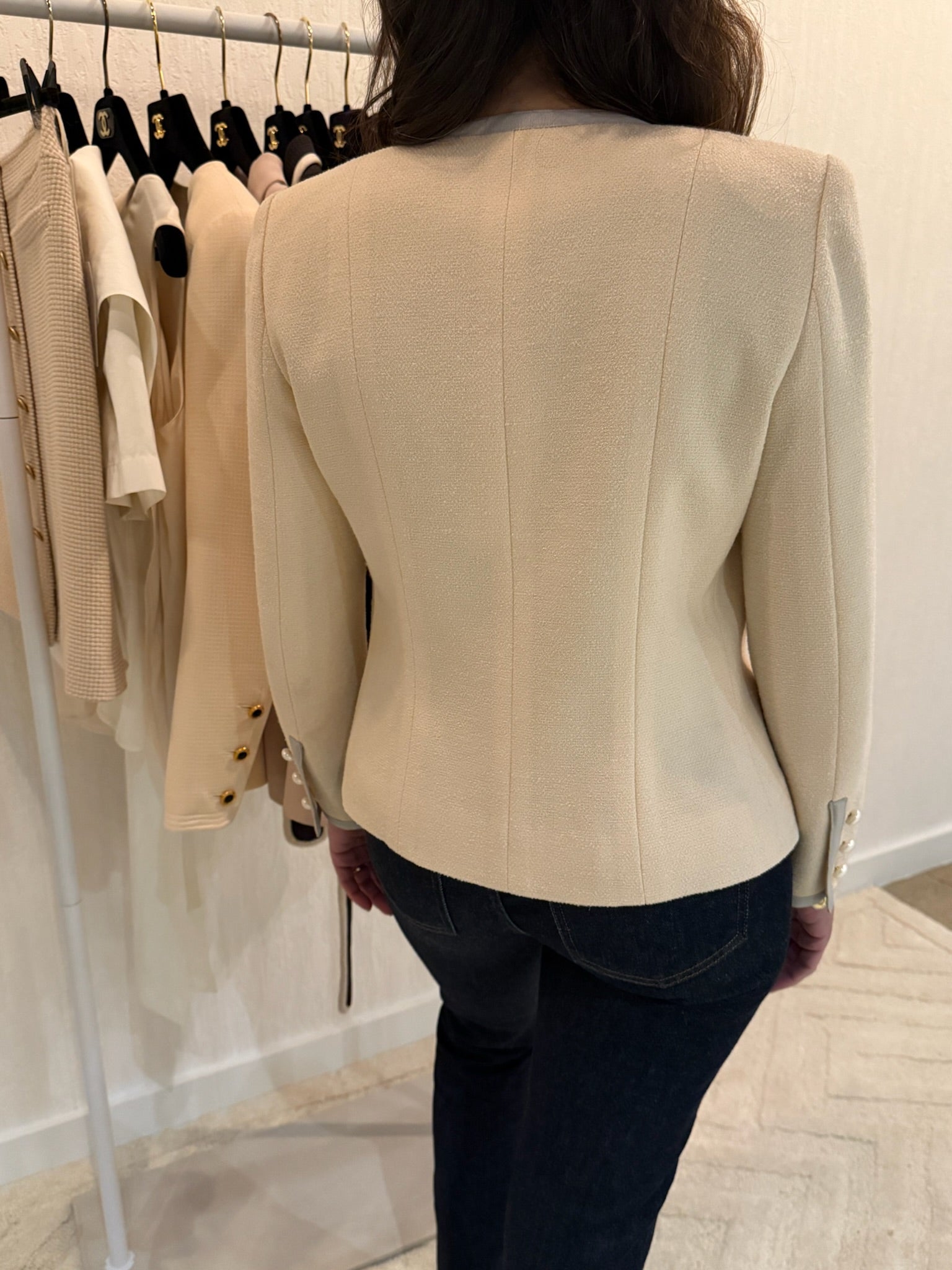 Chanel 2003 Pearl Button Wool Blazer Jacket FR36