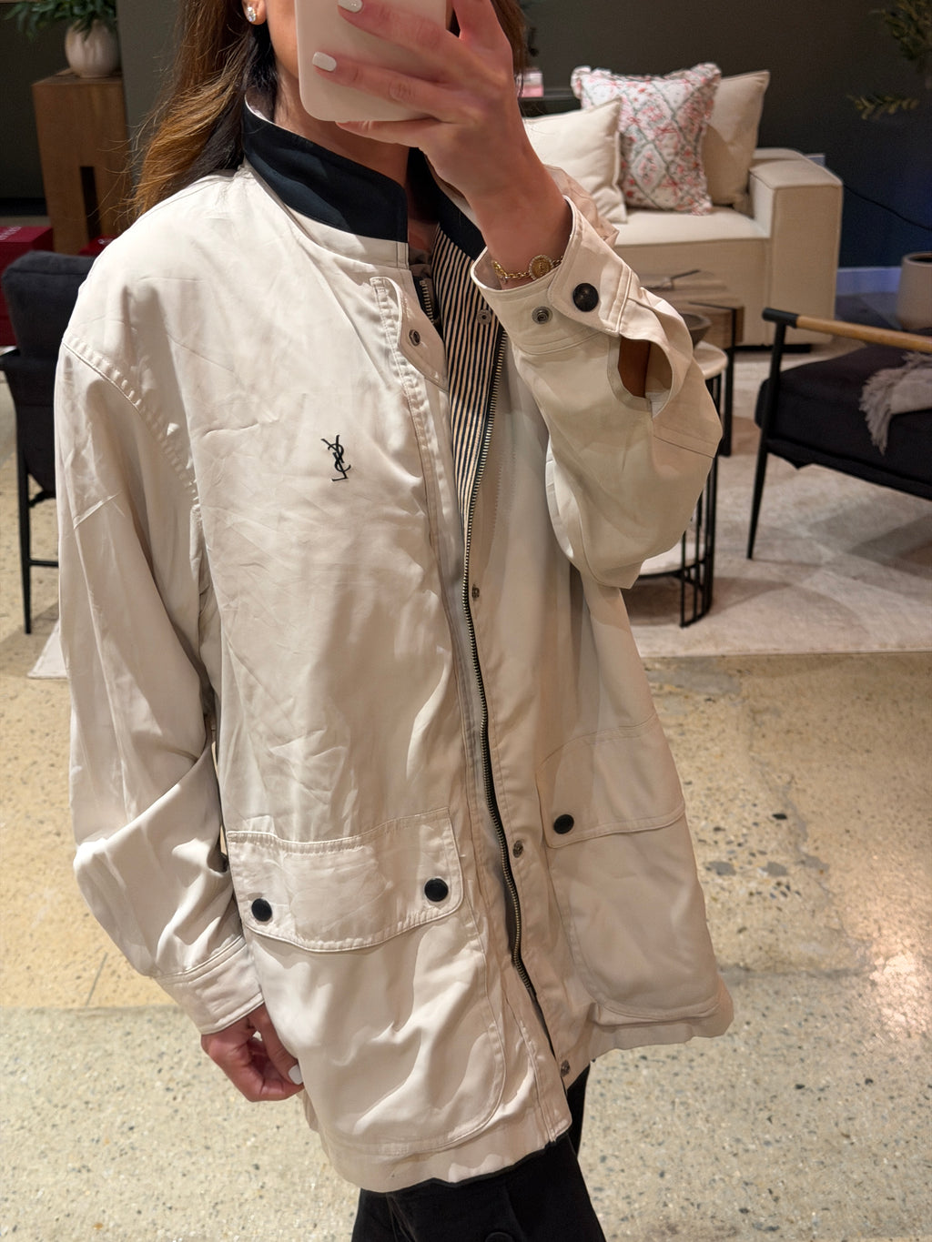 Saint Laurent Off White Double Pocket Windbreaker Jacket w/ Hood