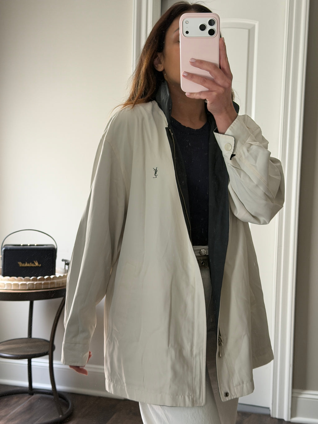 Saint Laurent White / Black Reverisble Windbreaker Jacket
