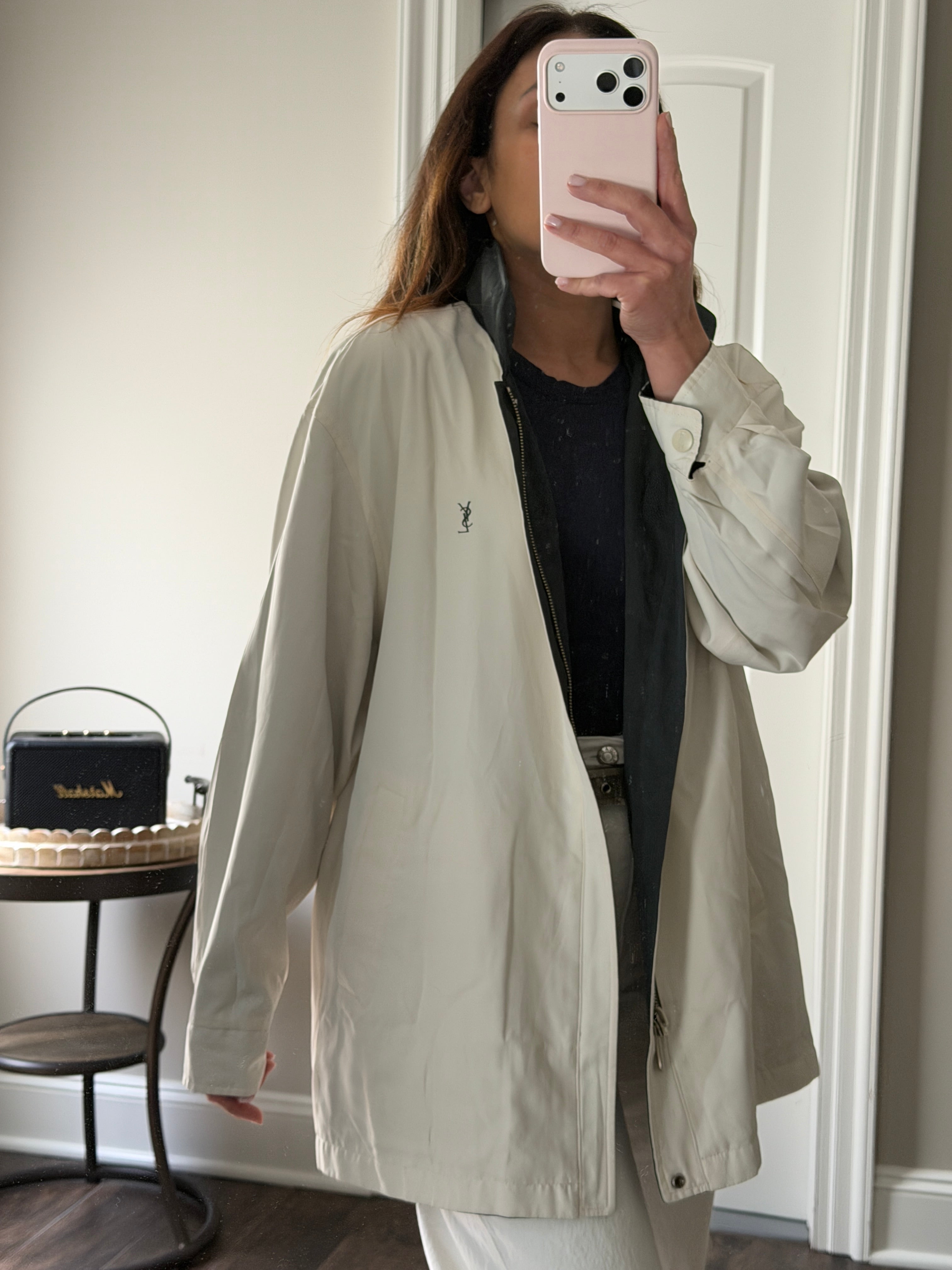Saint Laurent White / Black Reverisble Windbreaker Jacket
