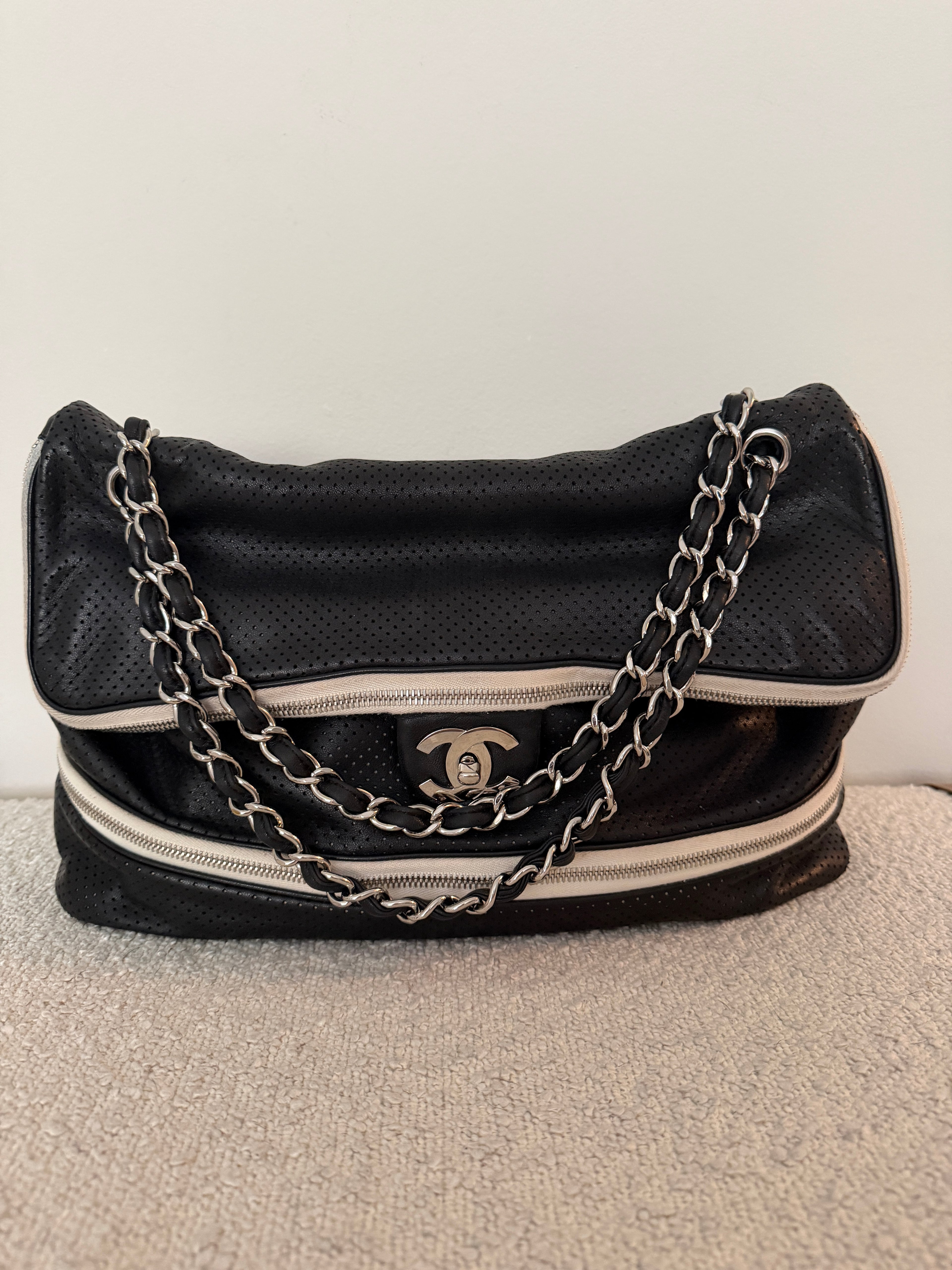 Chanel Black Perforated Zip Flap