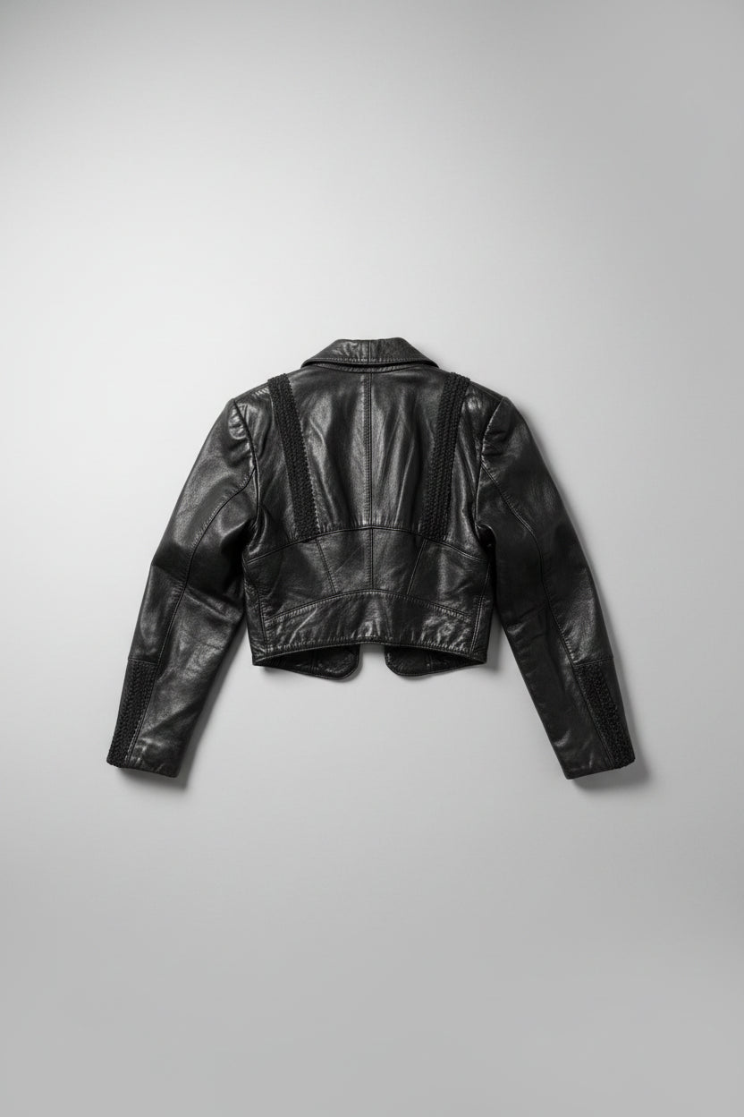Ralph Lauren Cropped Black Leather Jacket with Toggle Closure | Women’s Leather Jacket