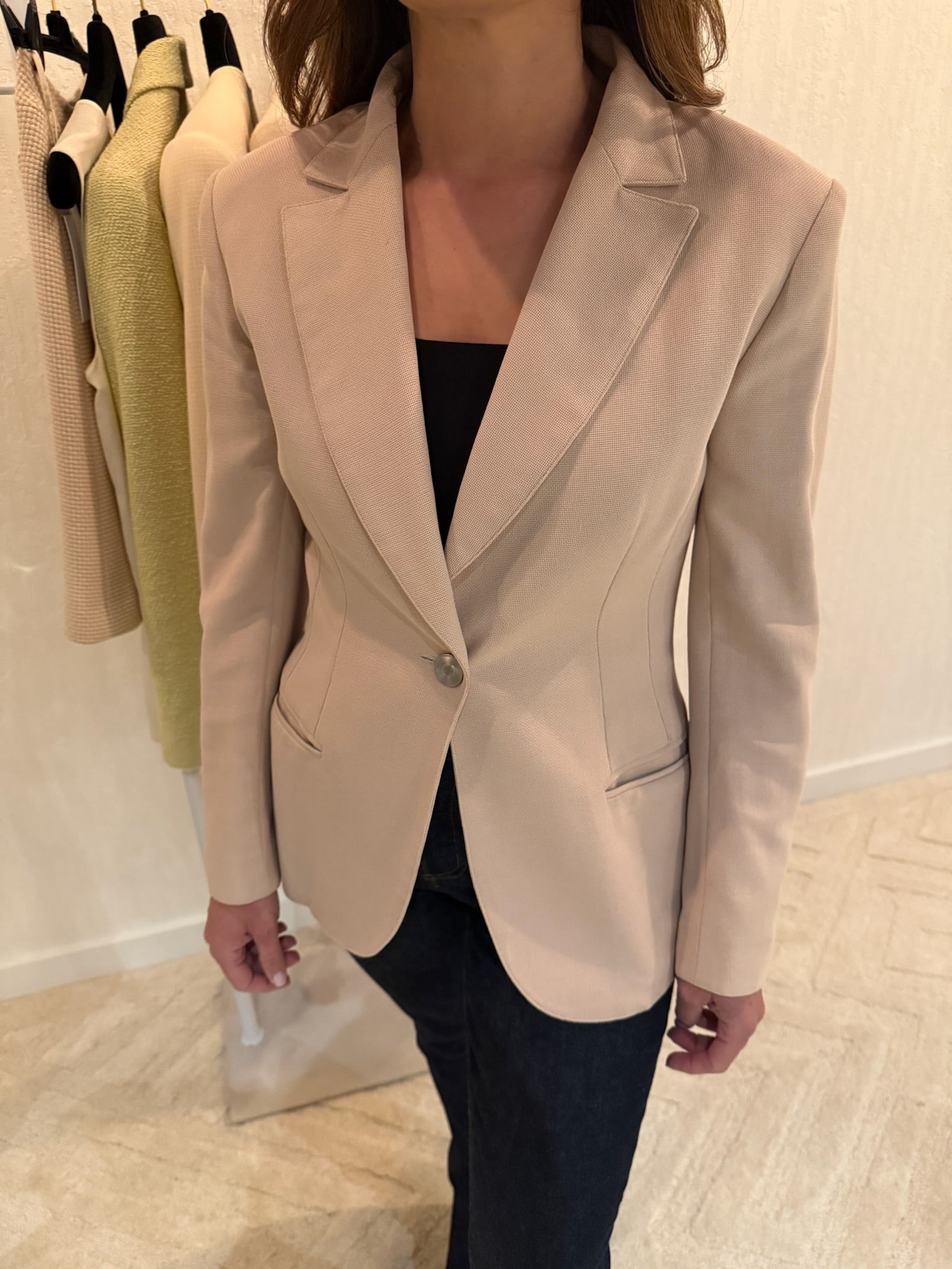 Chanel 1998 CC Logo Cotton One Button Blazer FR38