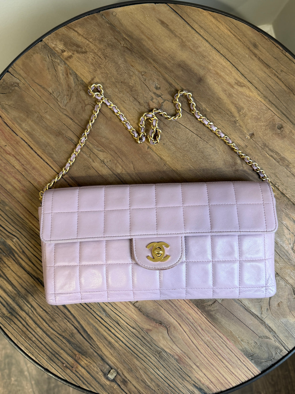 Chanel Vintage Purple Square Quilt East-West Flap Shoulder Bag Gold Hardware 2000–2002