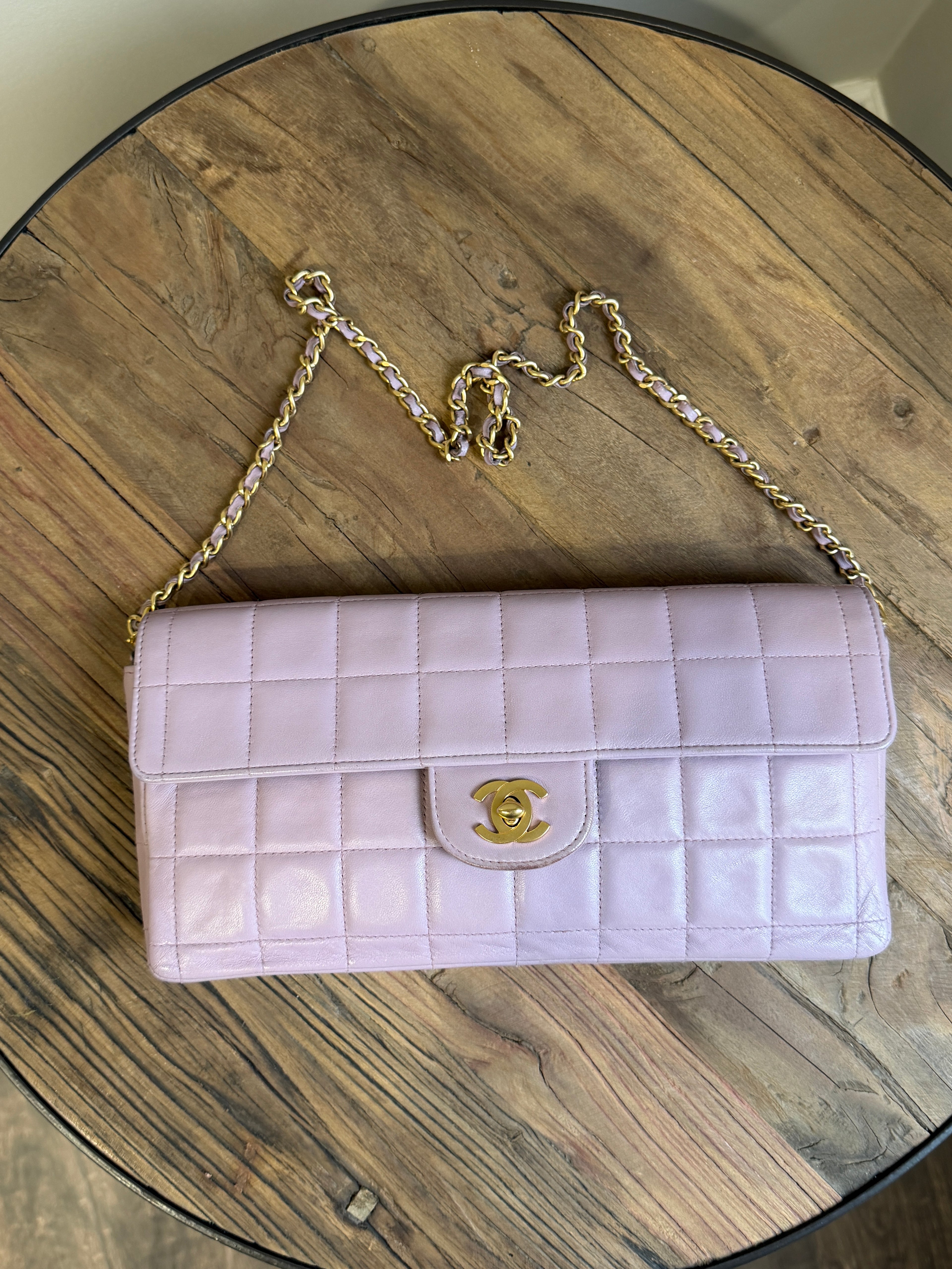Chanel Vintage Purple Square Quilt East-West Flap Shoulder Bag Gold Hardware 2000–2002