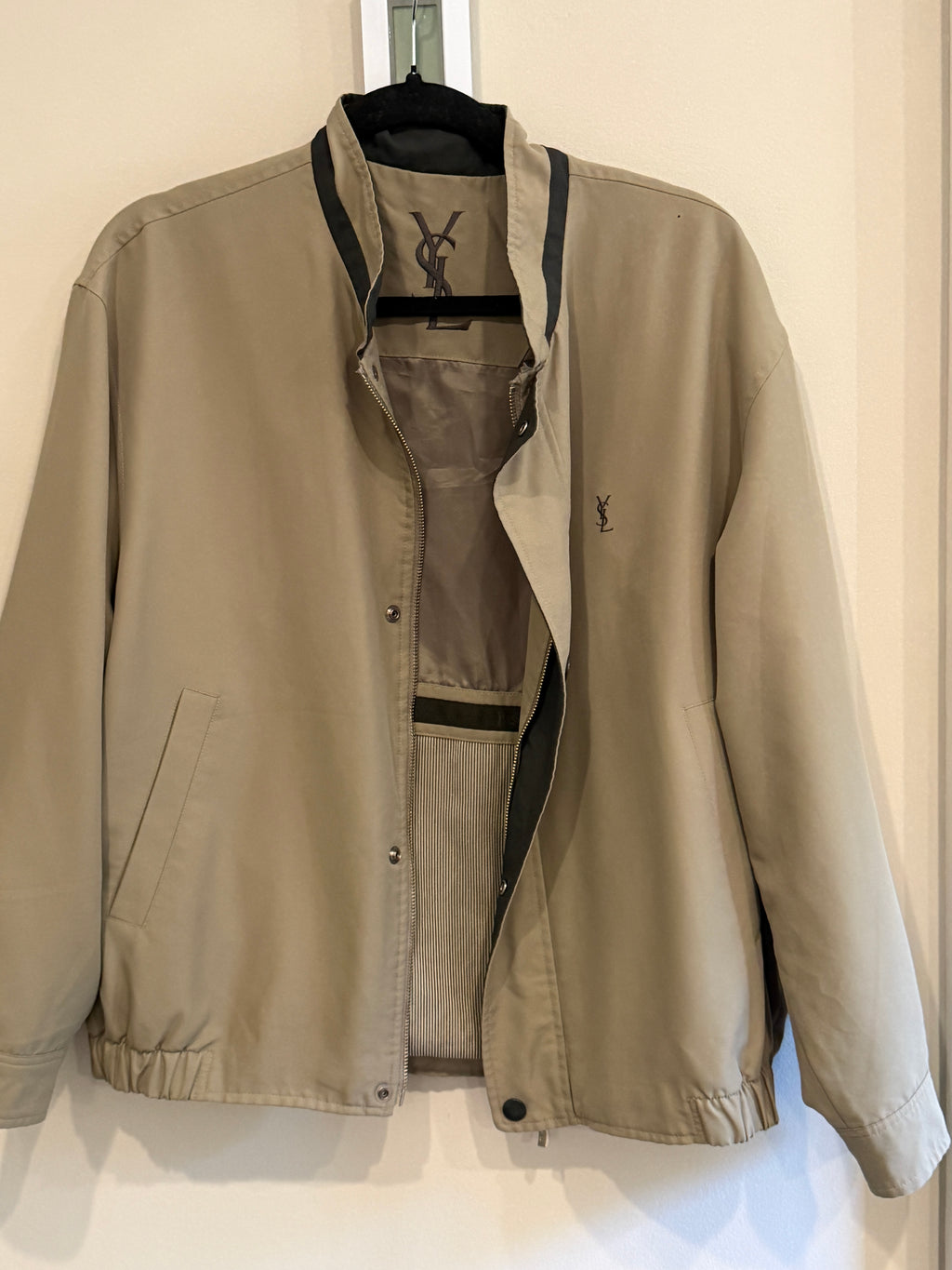 Yves Saint Laurent Vintage YSL Light Khaki Windbreaker Bomber Jacket Size 100 DAMAGED
