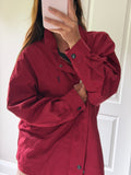 Yves Saint Laurent Vintage 90s Red YSL Logo Windbreaker Jacket Navy Logo Hidden Hood Size 100 Oversized