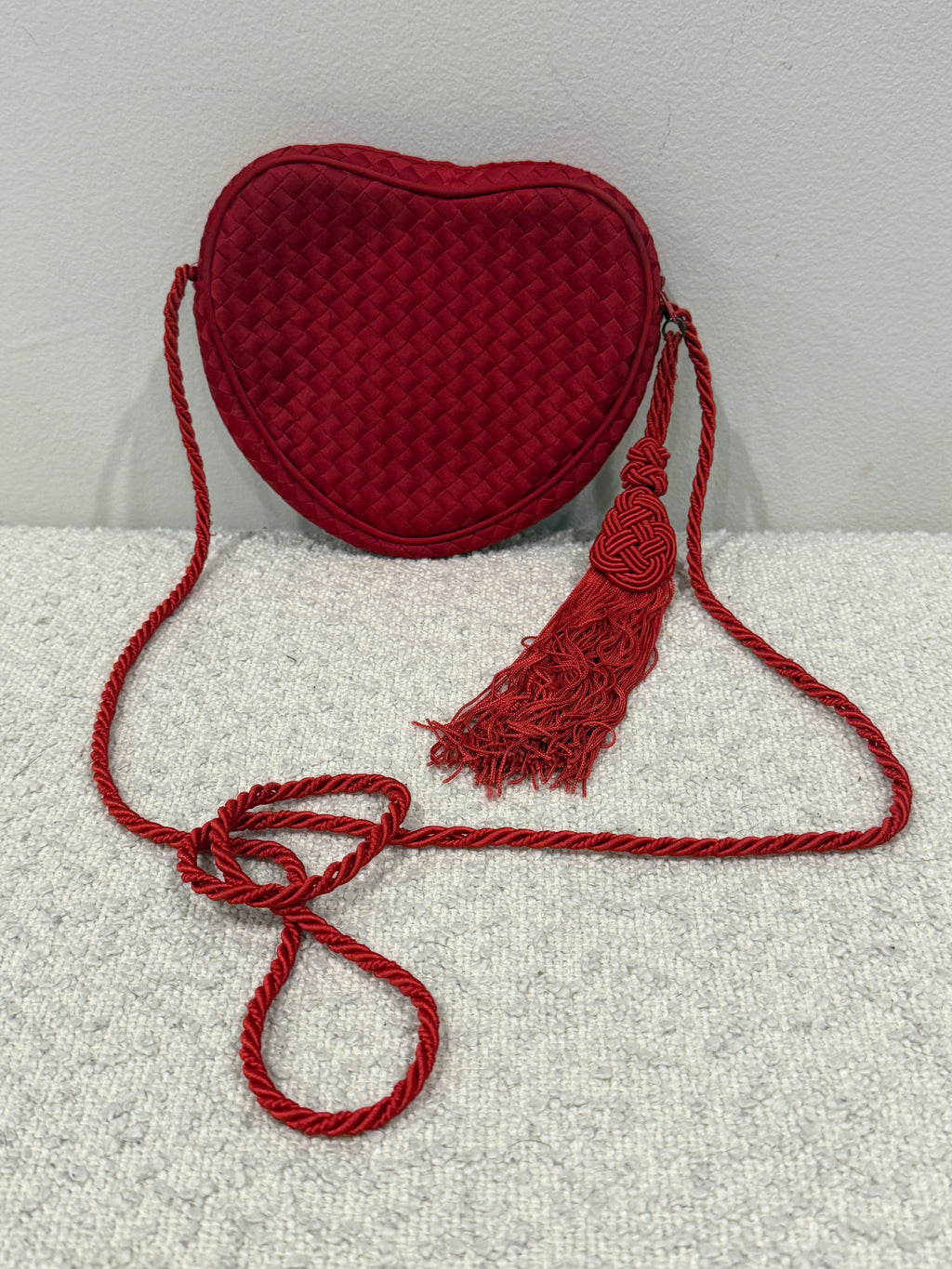 Bottega Veneta Rare Red Satin Heart Intrecciato Crossbody Bag