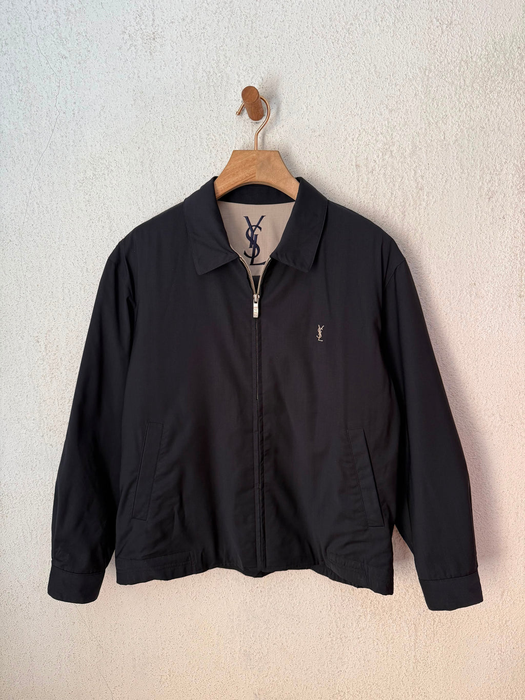 Yves Saint Laurent Pour Homme Black YSL Logo Bomber Windbreaker Jacket Size 95