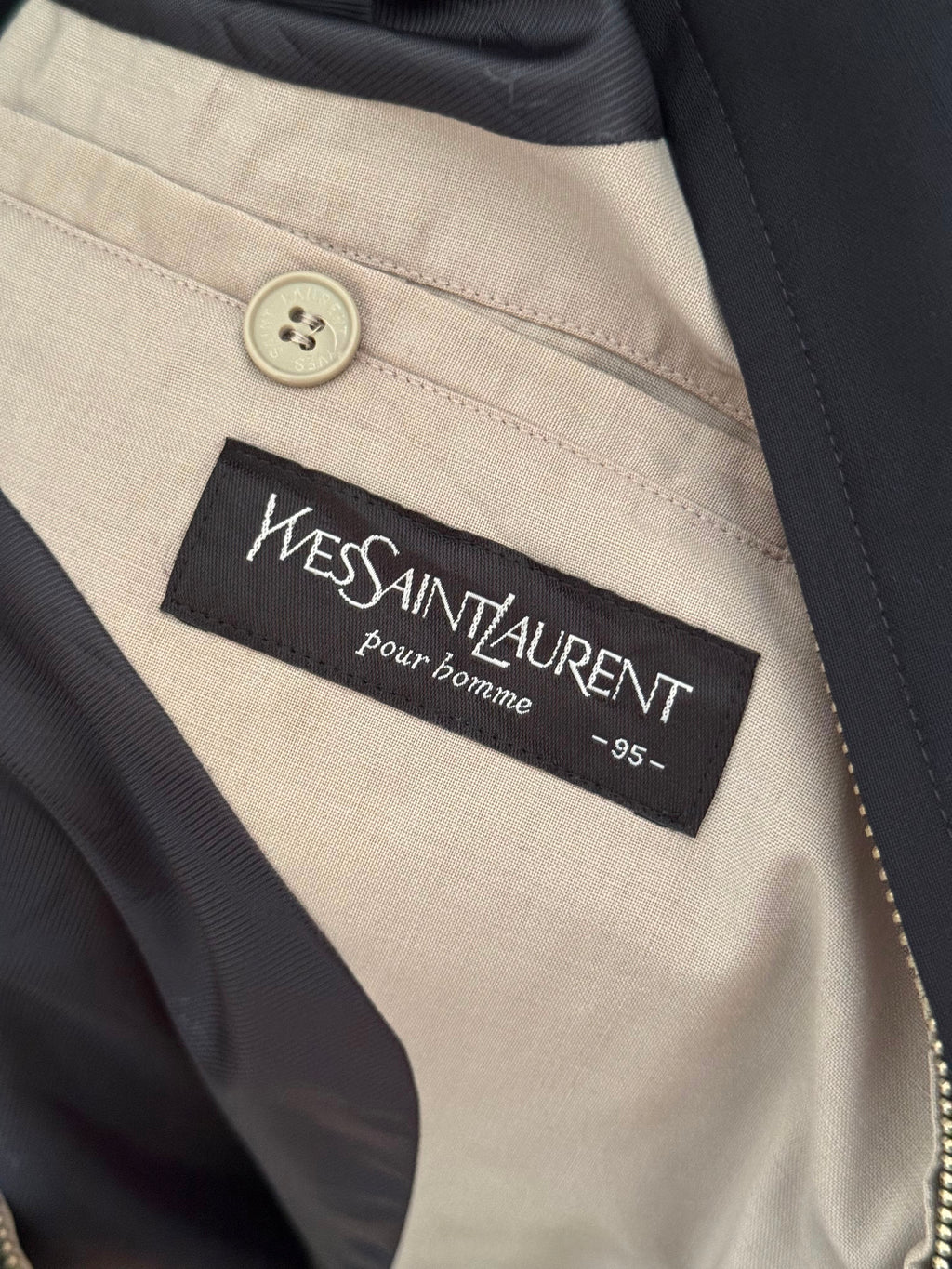 Yves Saint Laurent Pour Homme Black YSL Logo Bomber Windbreaker Jacket Size 95