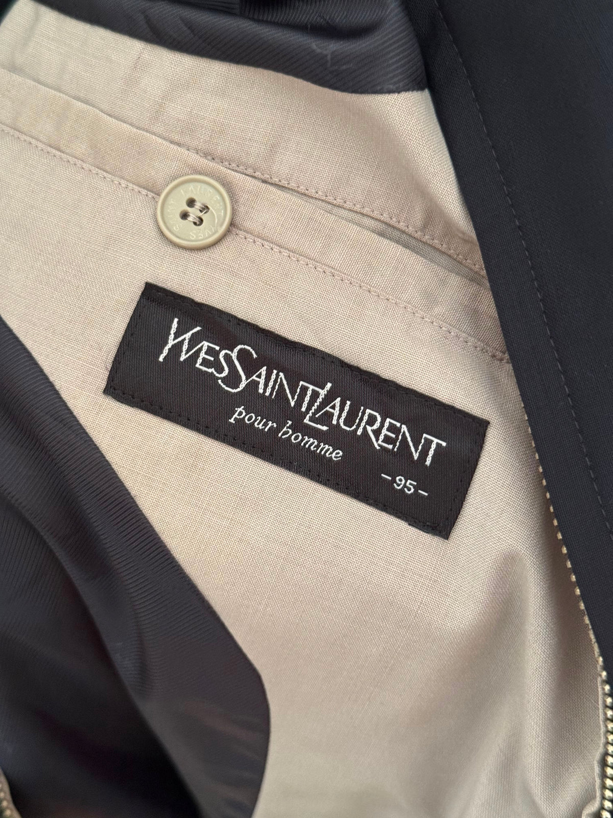 Yves Saint Laurent Pour Homme Black YSL Logo Bomber Windbreaker Jacket Size 95