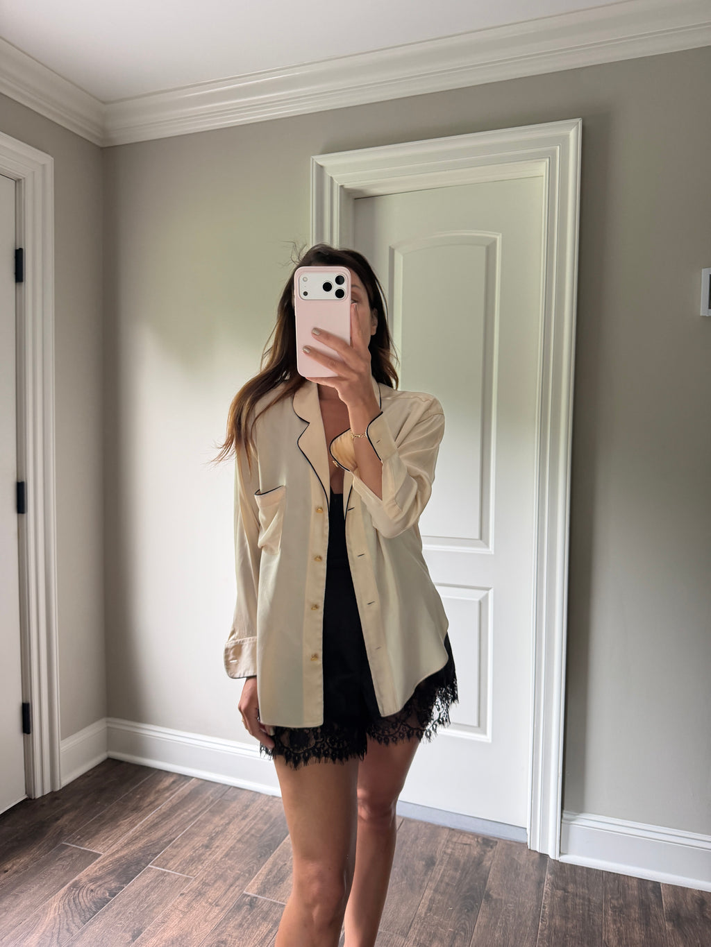 Chanel Silk Blouse Gold Logo Button Top