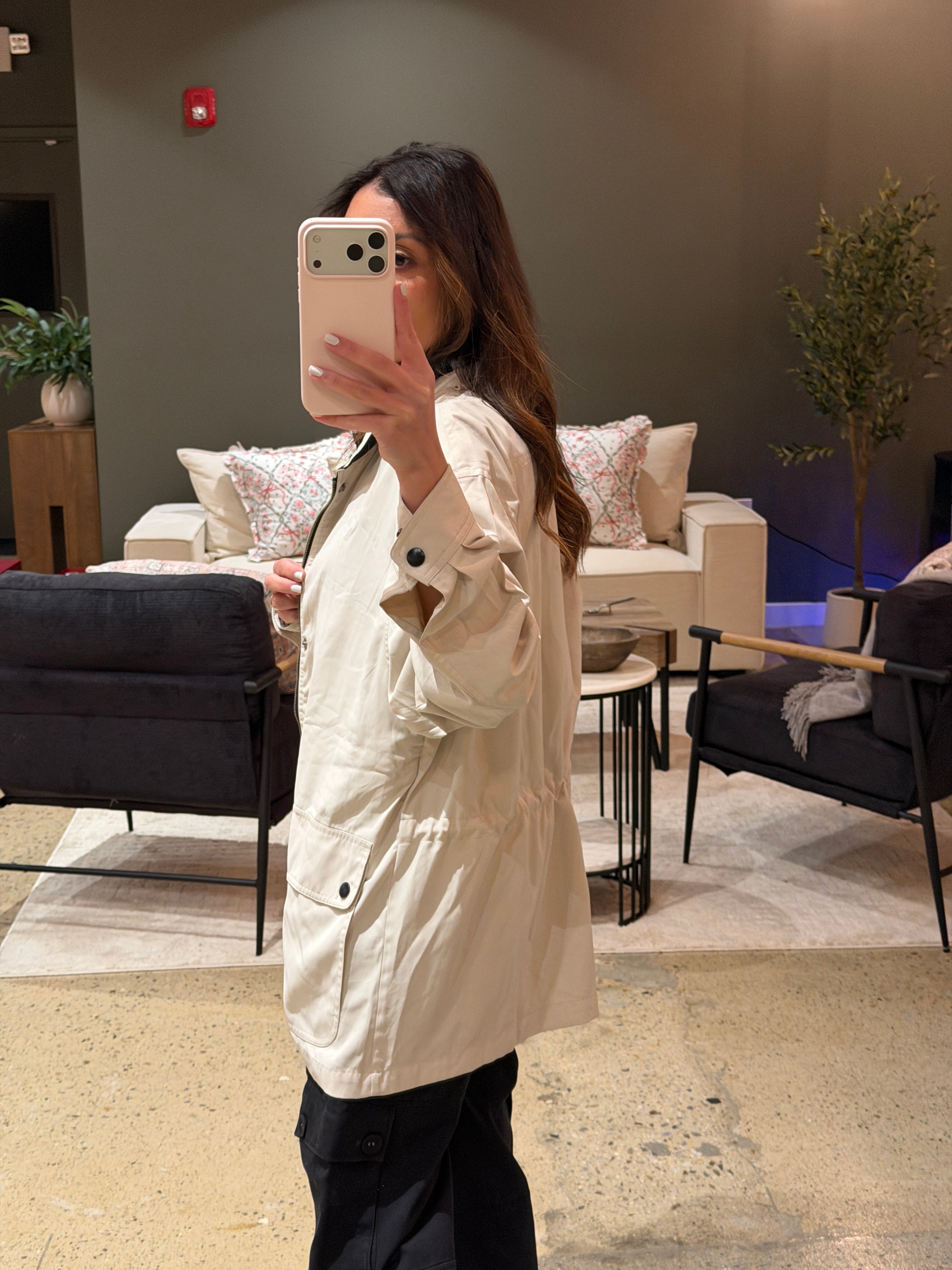 Saint Laurent Off White Double Pocket Windbreaker Jacket w/ Hood