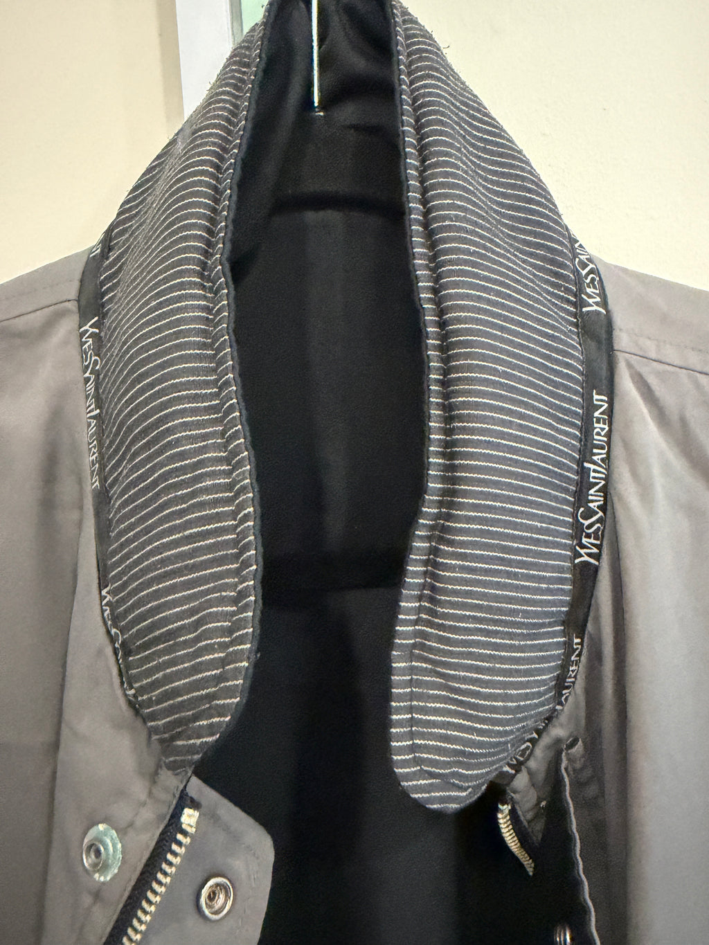 Yves Saint Laurent YSL Vintage Reversible Gray Black Bomber Windbreaker Jacket