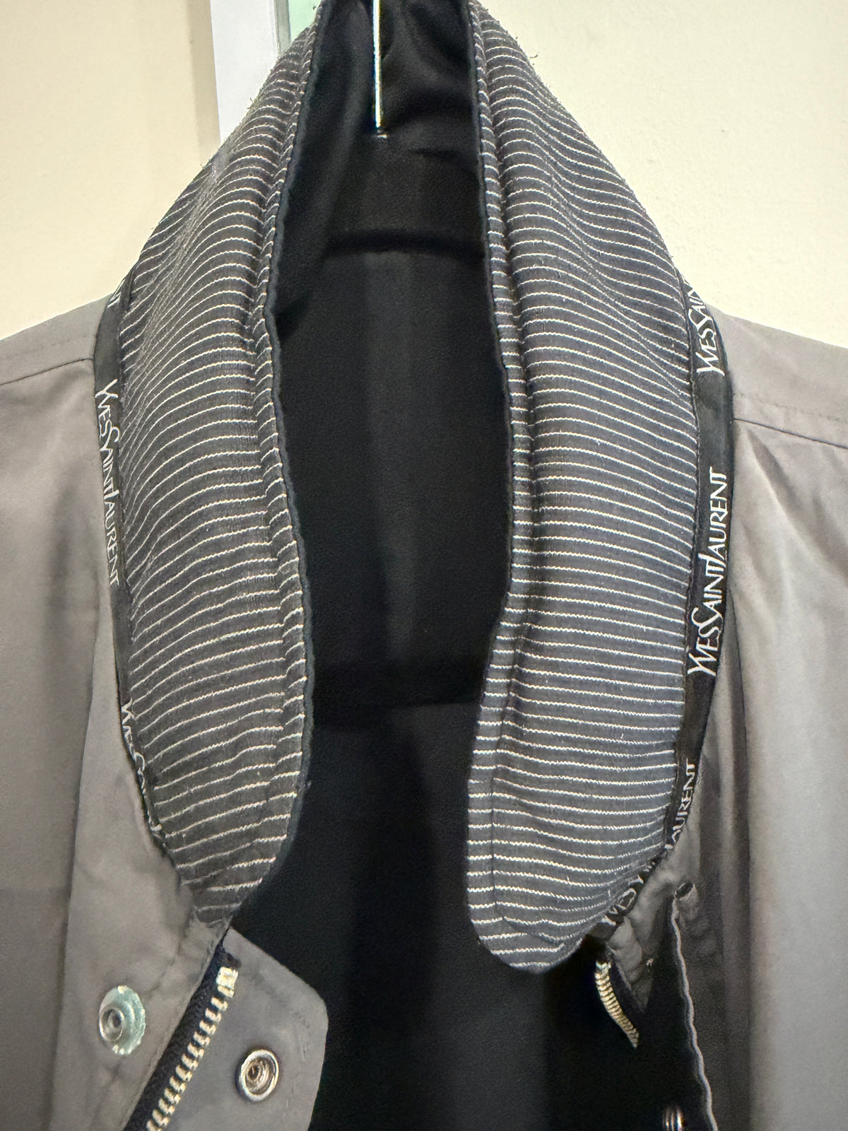 Yves Saint Laurent YSL Vintage Reversible Gray Black Bomber Windbreaker Jacket