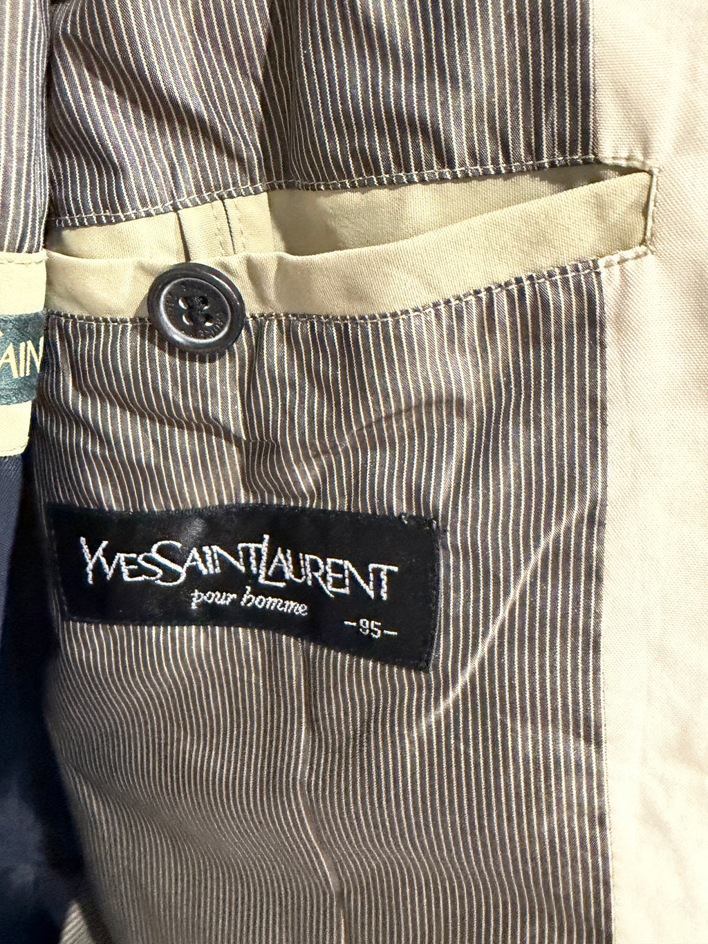 Yves Saint Laurent Vintage YSL Khaki Logo Windbreaker Bomber Jacket Men’s Oversized