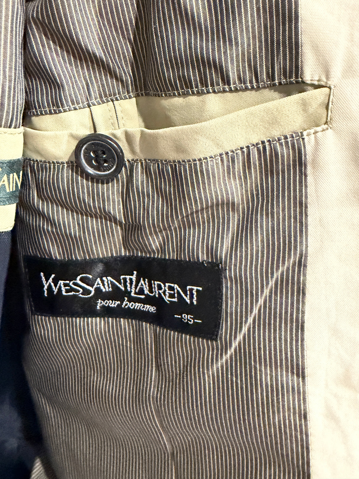 Yves Saint Laurent Vintage YSL Khaki Logo Windbreaker Bomber Jacket Men’s Oversized