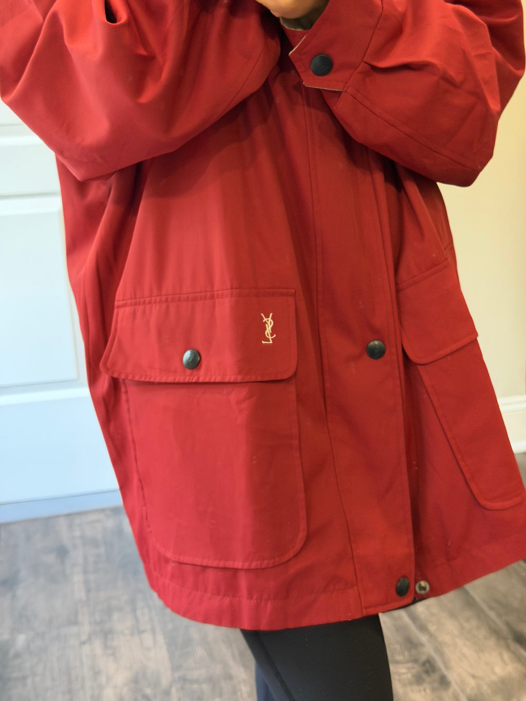 Yves Saint Laurent Vintage Reversible Red White YSL Bomber Windbreaker Jacket Size 105