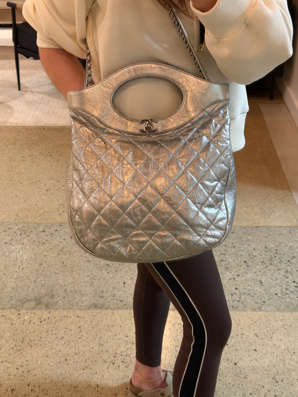 Chanel Silver 31 Shopping Tote