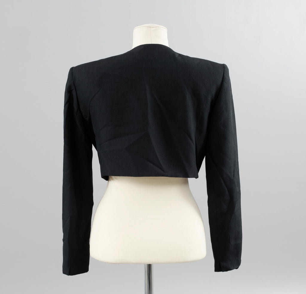 Christian Dior 1980s/90s Black Cropped Bolero Blazer with Gold Buttons