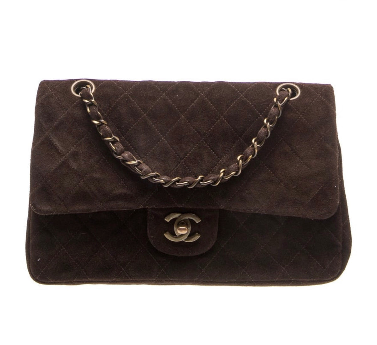 Chanel Medium Brown Suede Classic Double Flap Bag 1997–1999
