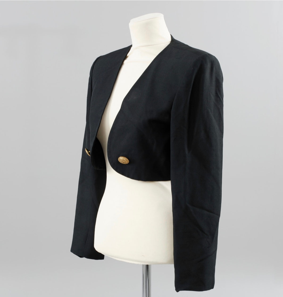 Christian Dior 1980s/90s Black Cropped Bolero Blazer with Gold Buttons