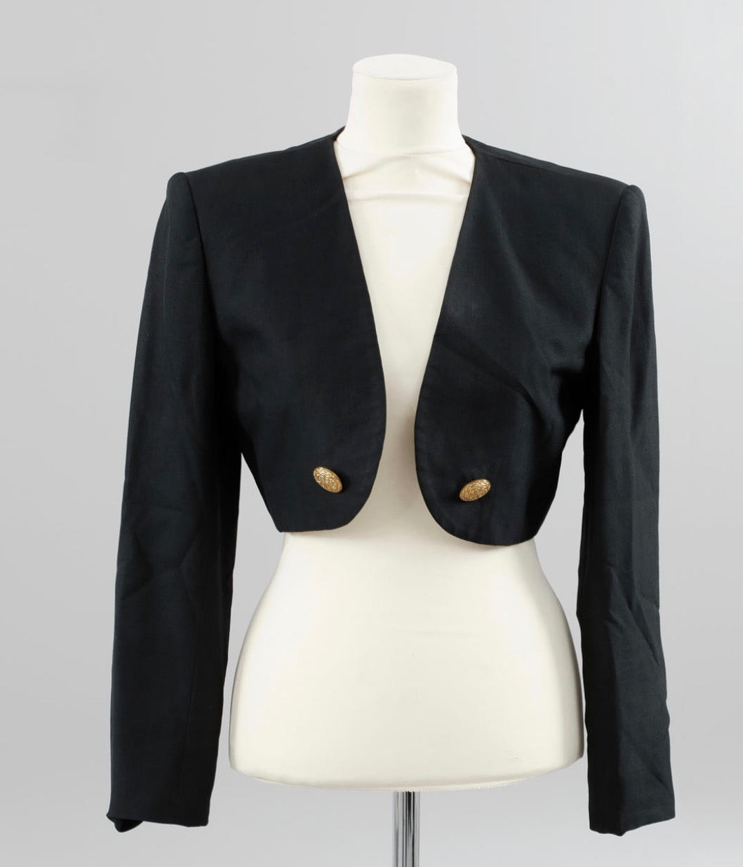 Christian Dior 1980s/90s Black Cropped Bolero Blazer with Gold Buttons