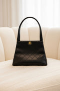 Chanel Vintage Black Matelassé Shoulder Bag Gold CC Logo Quilted Leather Handbag