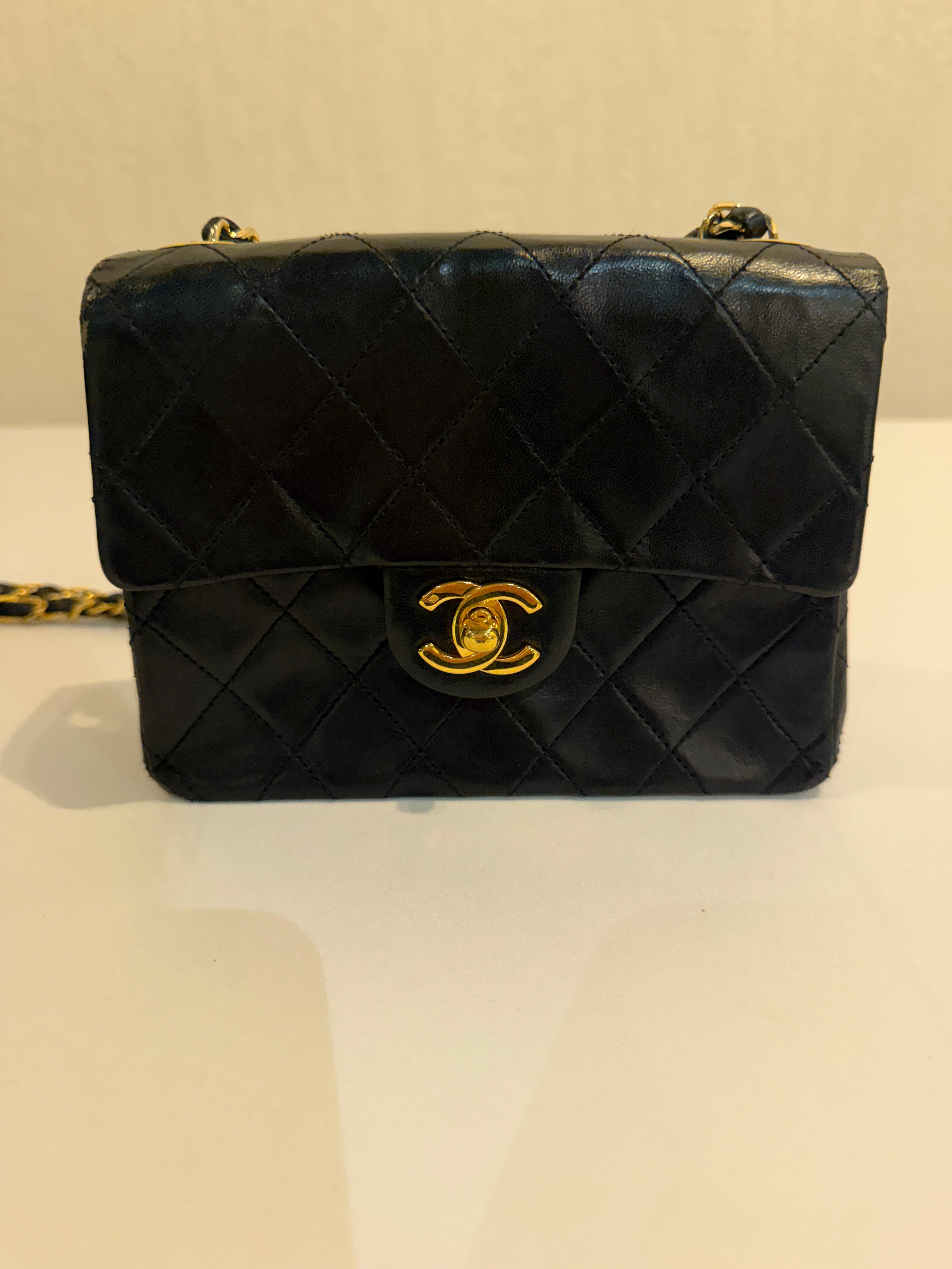 Chanel Vintage Black Quilted Lambskin Mini Flap Bag with Gold Hardware