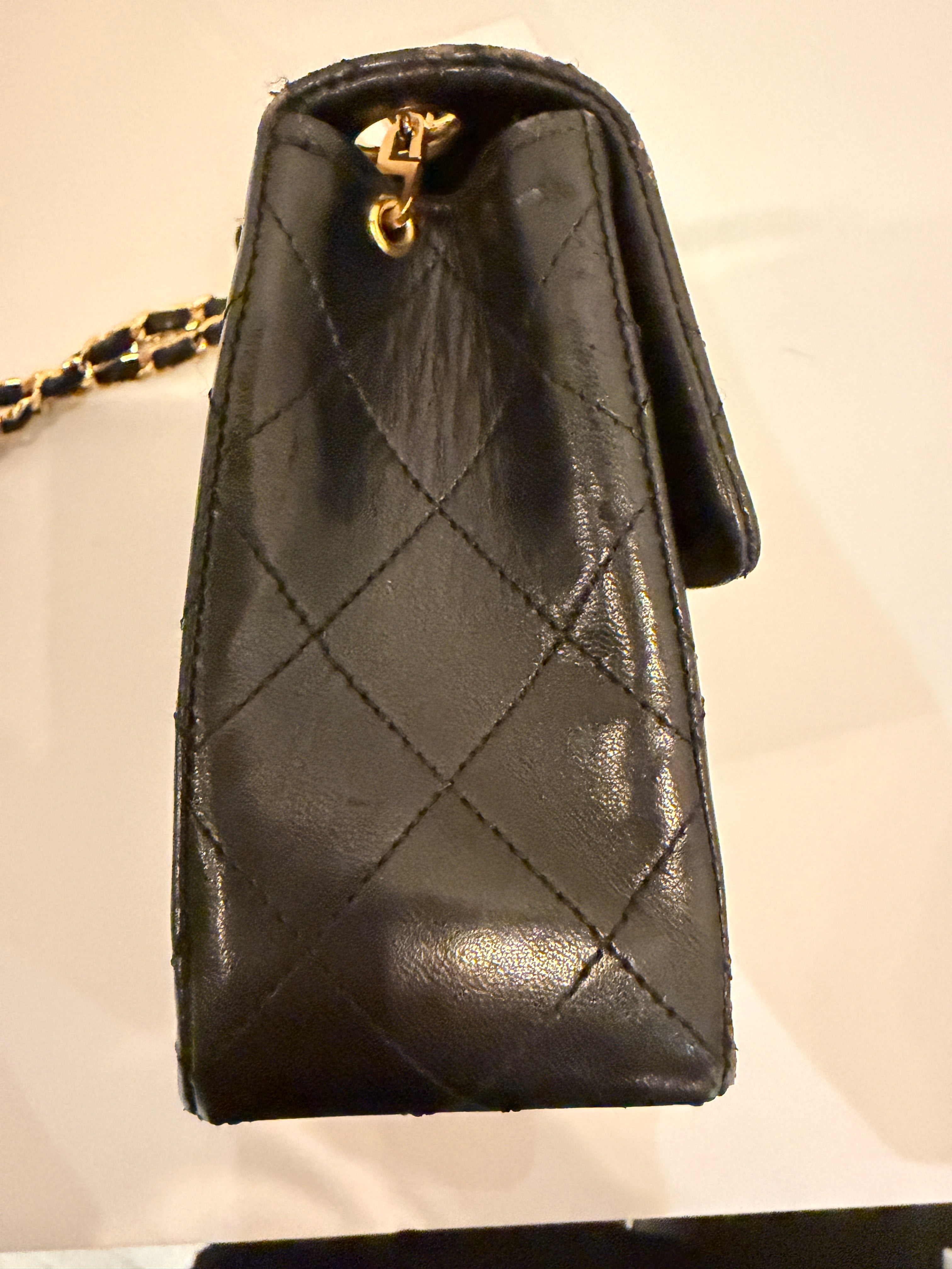 Chanel Vintage Black Quilted Lambskin Mini Flap Bag with Gold Hardware