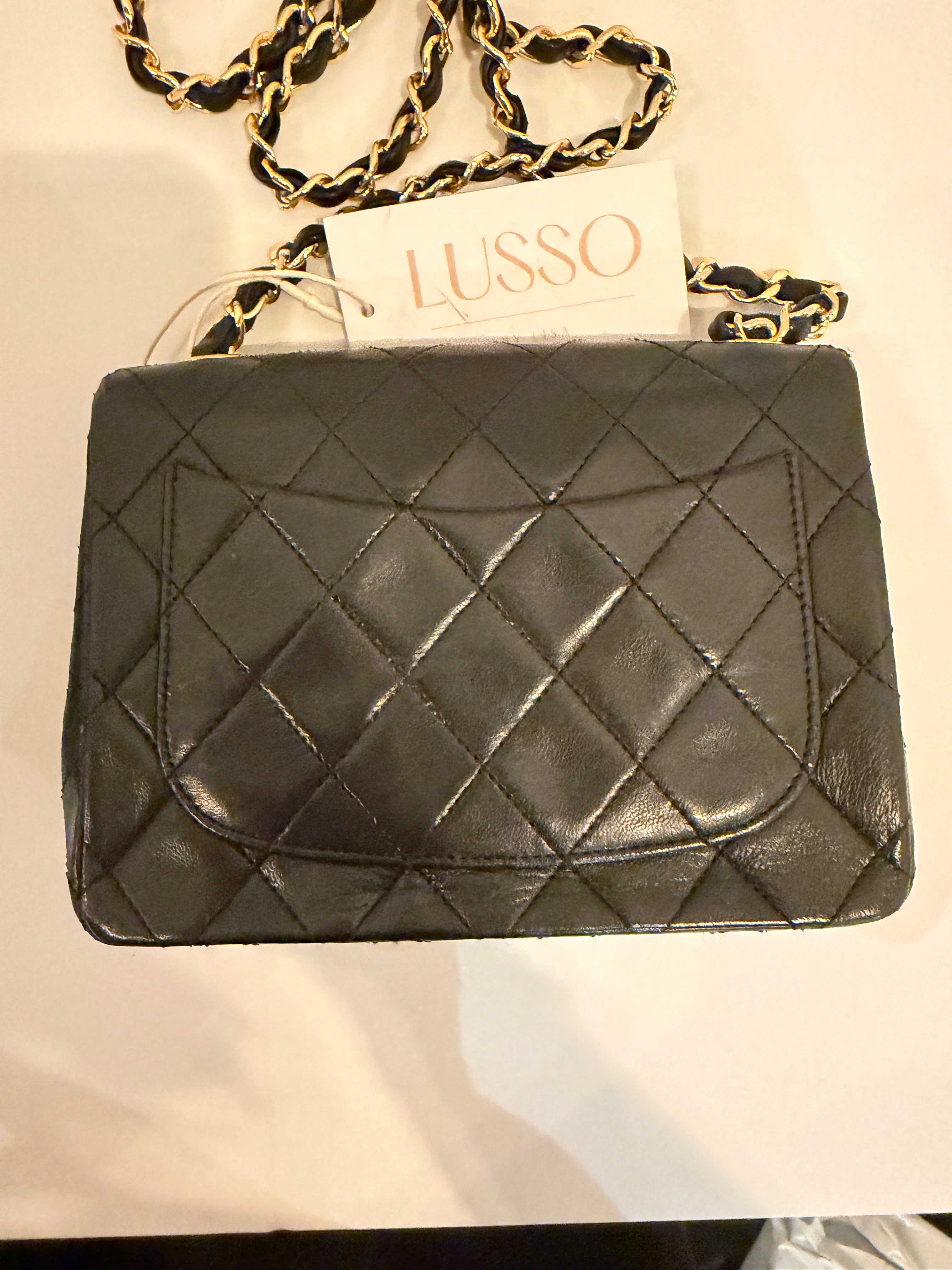Chanel Vintage Black Quilted Lambskin Mini Flap Bag with Gold Hardware