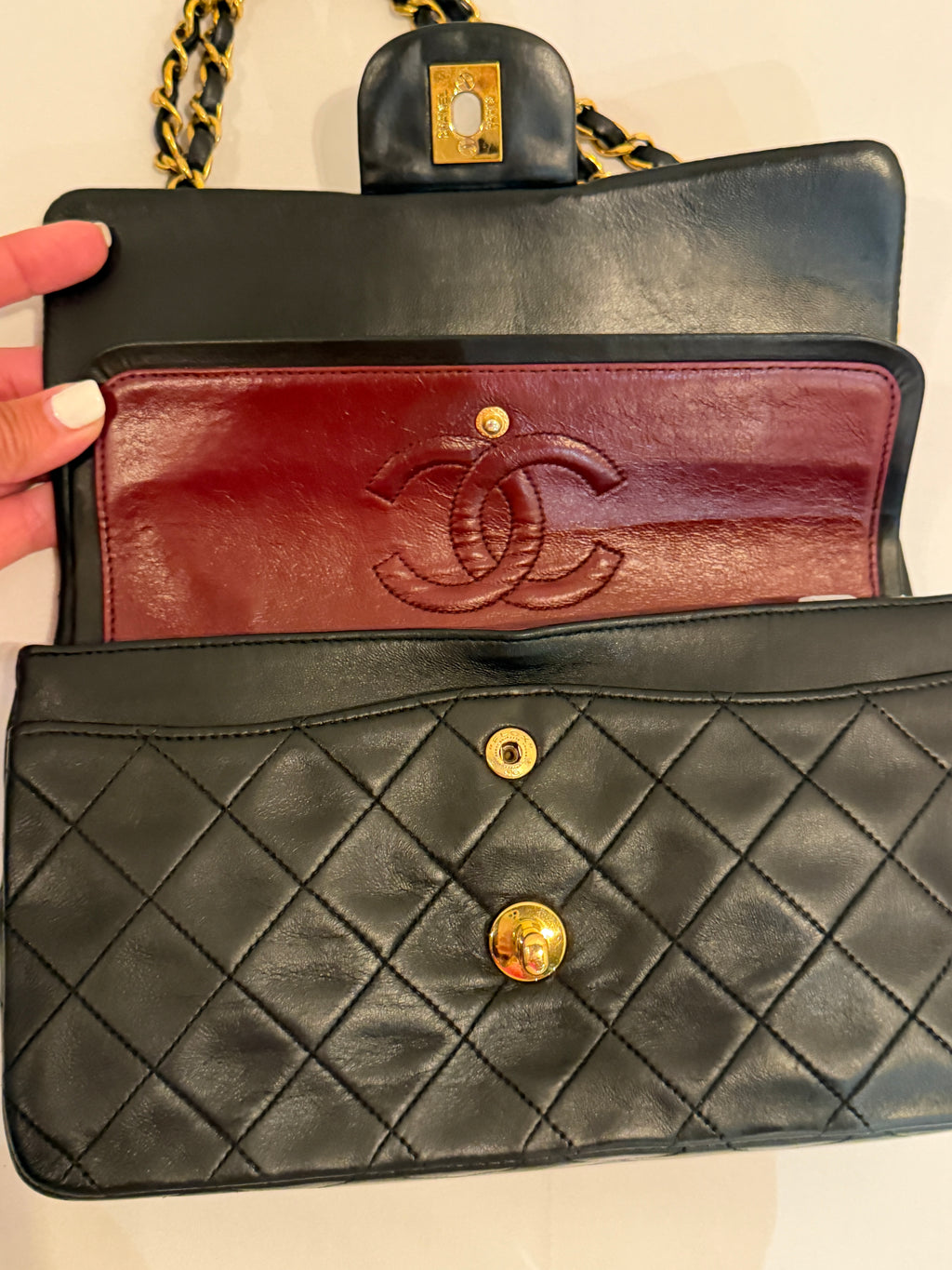 Chanel Classic Small Double Flap Bag Black Lambskin 24K Gold Hardware 1994–1996