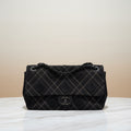 Chanel Jumbo Saltire Single Flap Grey Suede Multicolor Stitch Shoulder Bag 2013-2014
