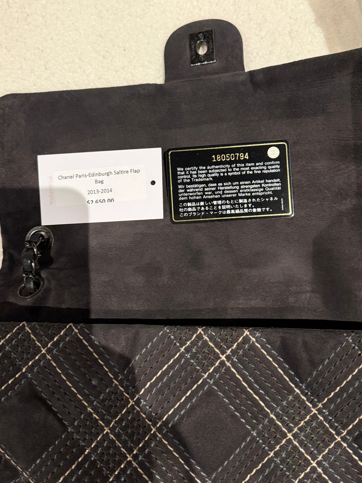 Chanel Jumbo Saltire Single Flap Grey Suede Multicolor Stitch Shoulder Bag 2013-2014