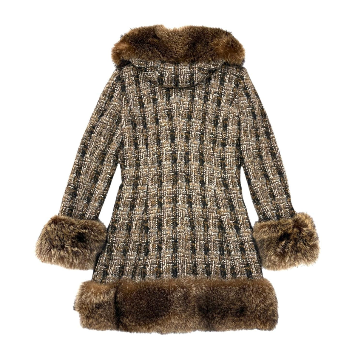 Dolce & Gabbana 2000s Tweed Wool Raccoon Fur Maxi Coat