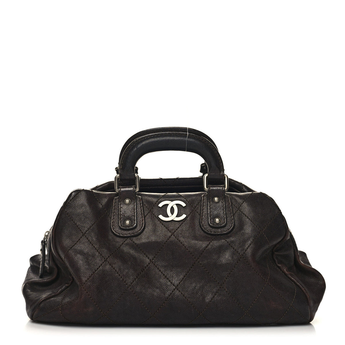 Chanel 2006 Brown Caviar Quilted Leather Bowler Tote Bag Silver CC Hardware