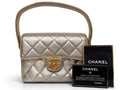 Chanel 1994–1996 Gold Metallic Quilted Matelassé Mini Top Handle Flap Bag