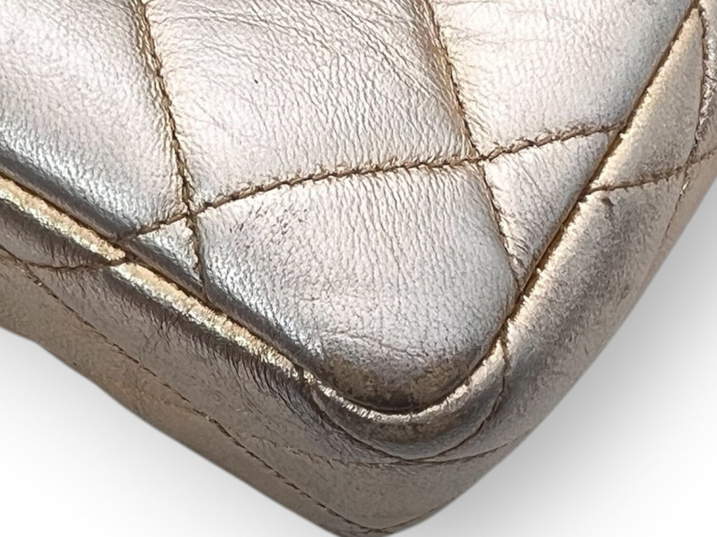 Chanel 1994–1996 Gold Metallic Quilted Matelassé Mini Top Handle Flap Bag