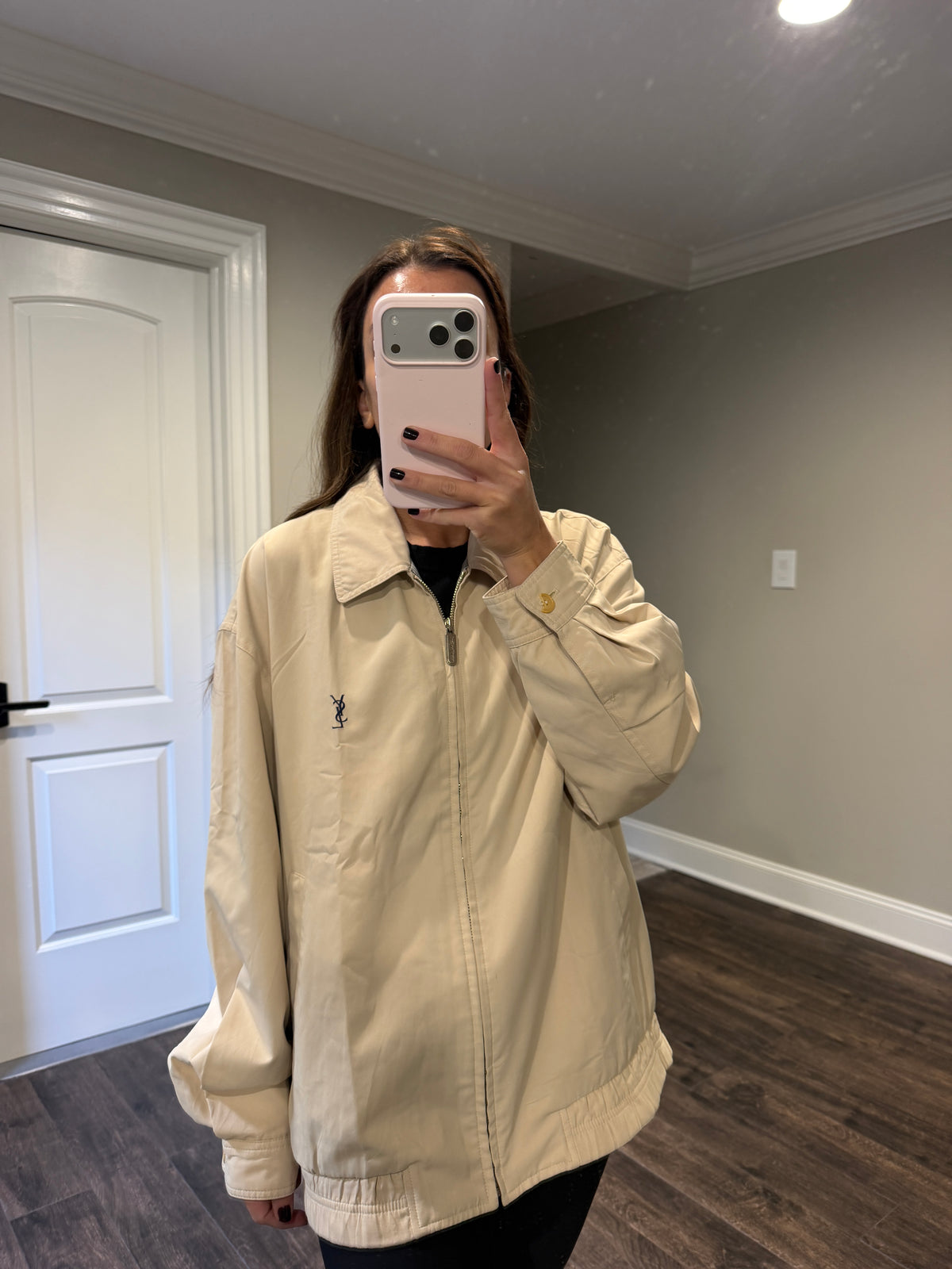 Yves Saint Laurent YSL Khaki Zip-Up Bomber Jacket
