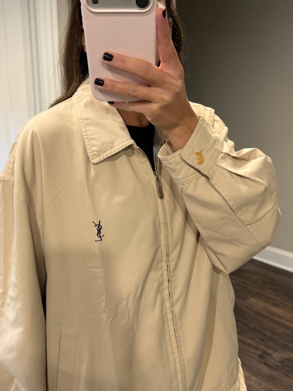 Yves Saint Laurent YSL Khaki Zip-Up Bomber Jacket