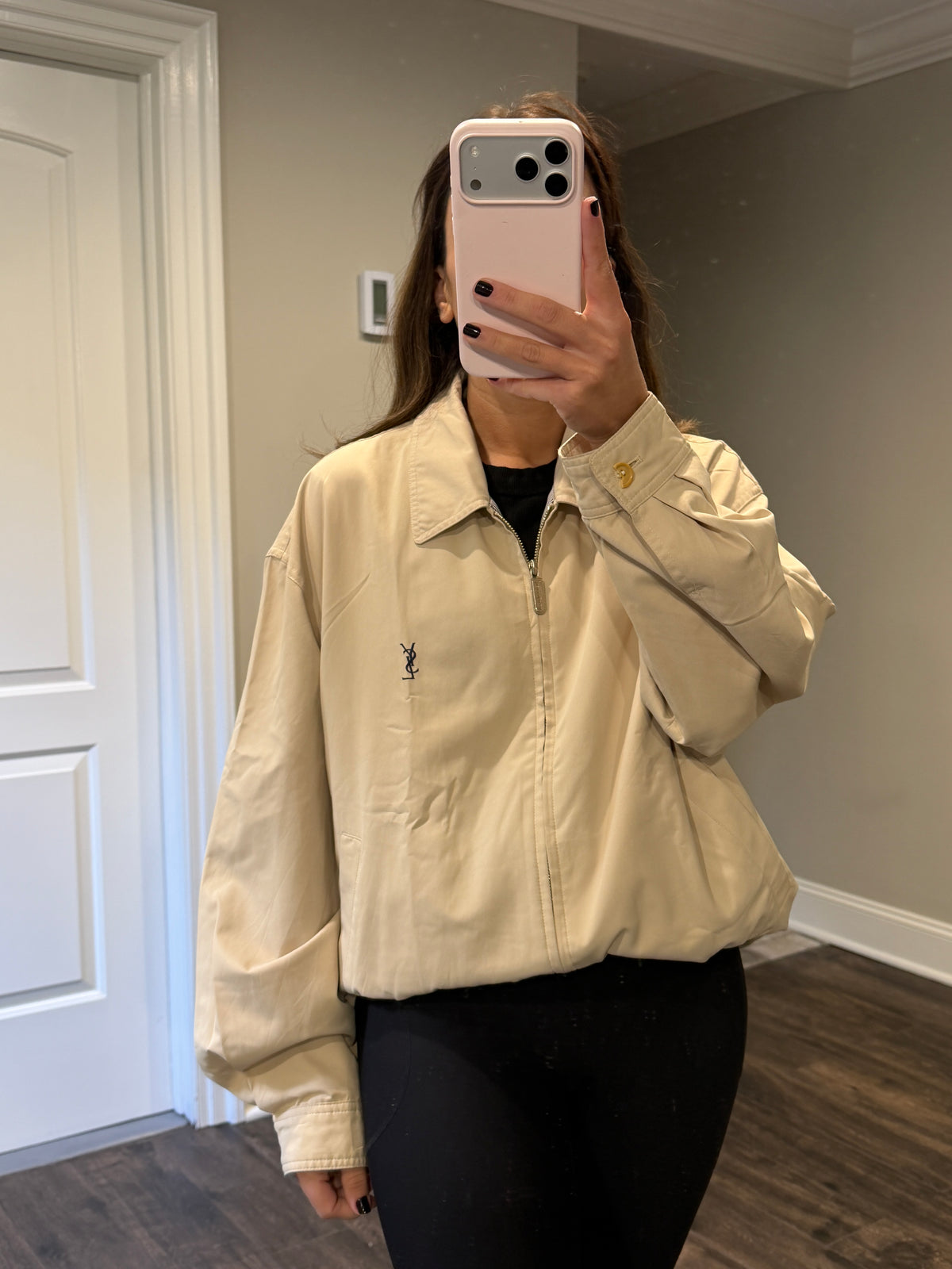 Yves Saint Laurent YSL Khaki Zip-Up Bomber Jacket