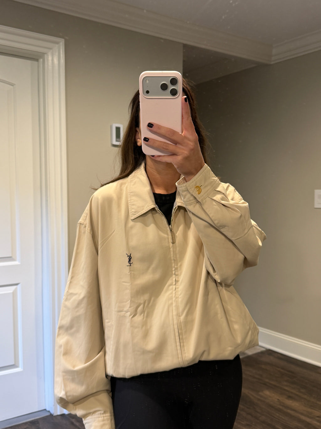 Yves Saint Laurent YSL Khaki Zip-Up Bomber Jacket